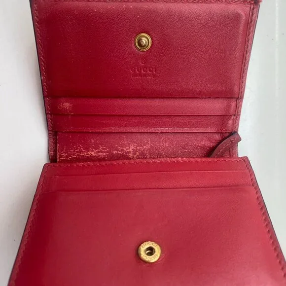 GUCCI GG Supreme Monogram Cherry Embellished Card Case Wallet Hibiscus Red - Picture 10 of 13